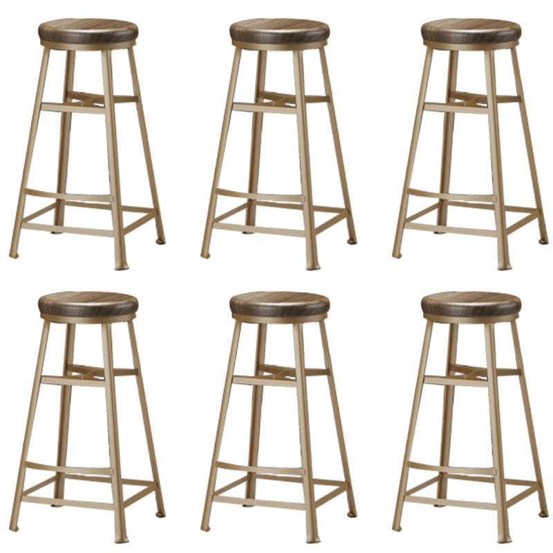 Backless Solid Wood Dining Stools Round Bar Stools with Metal Legs