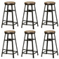 Backless Solid Wood Dining Stools Round Bar Stools with Metal Legs