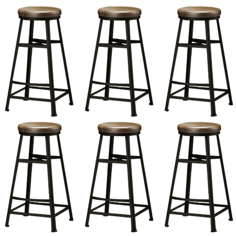 Backless Solid Wood Dining Stools Round Bar Stools with Metal Legs