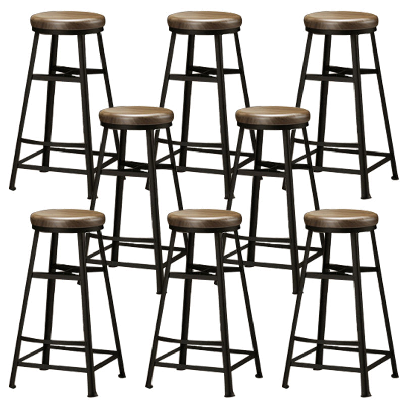 Backless Solid Wood Dining Stools Round Bar Stools with Metal Legs