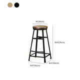 Backless Solid Wood Dining Stools Round Bar Stools with Metal Legs