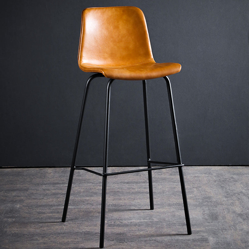 Faux Leather Dining Stools Low Back Bucket Bar Stools with Metal Legs Brown 1 Piece Clearhalo 'Bar Furniture' 'Bar Stools' 'bar_stools' 'furn' 'furn_bar_stools' 'Furniture' 'Kitchen & Dining Furniture' 7015469