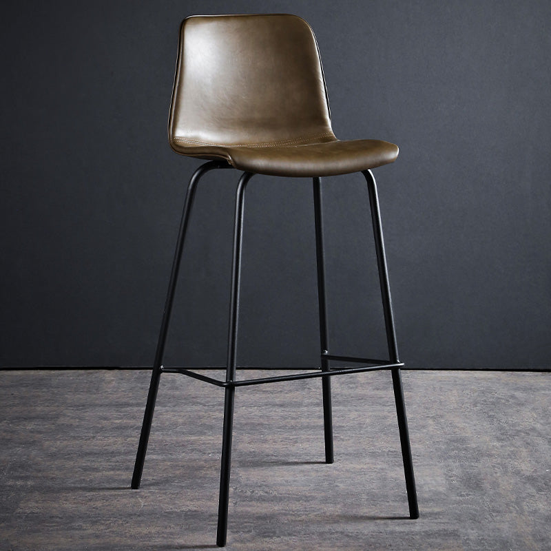 Faux Leather Dining Stools Low Back Bucket Bar Stools with Metal Legs Dark Brown 1 Piece Clearhalo 'Bar Furniture' 'Bar Stools' 'bar_stools' 'furn' 'furn_bar_stools' 'Furniture' 'Kitchen & Dining Furniture' 7015471
