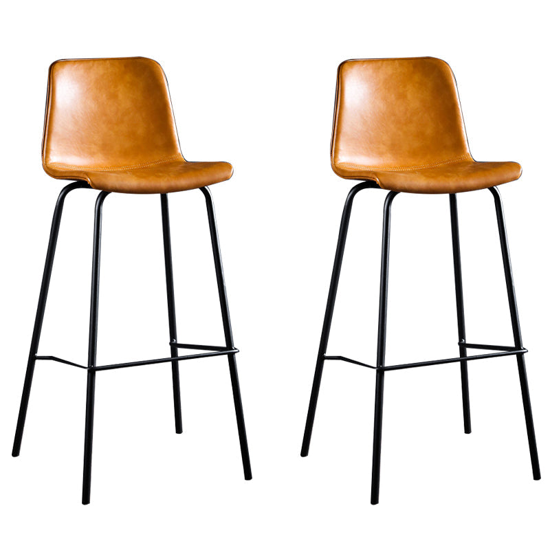 Faux Leather Dining Stools Low Back Bucket Bar Stools with Metal Legs Brown 2 Piece Set Clearhalo 'Bar Furniture' 'Bar Stools' 'bar_stools' 'furn' 'furn_bar_stools' 'Furniture' 'Kitchen & Dining Furniture' 7015480