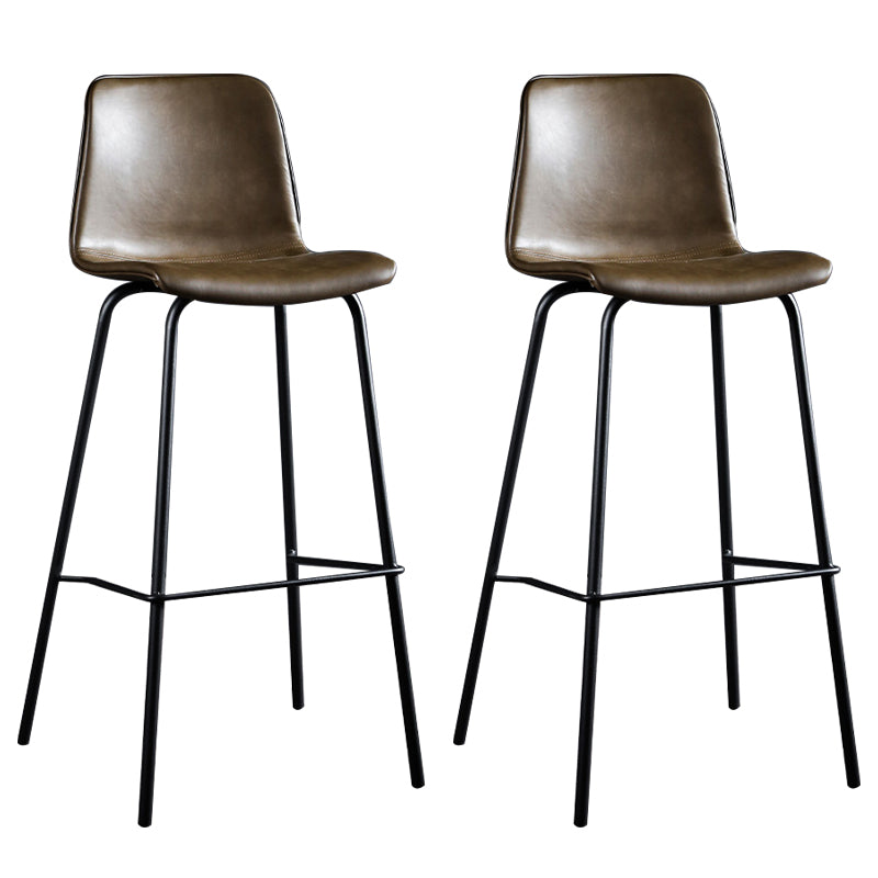 Faux Leather Dining Stools Low Back Bucket Bar Stools with Metal Legs Dark Brown 2 Piece Set Clearhalo 'Bar Furniture' 'Bar Stools' 'bar_stools' 'furn' 'furn_bar_stools' 'Furniture' 'Kitchen & Dining Furniture' 7015481