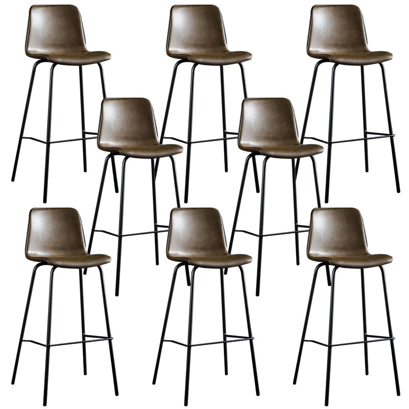 Faux Leather Dining Stools Low Back Bucket Bar Stools with Metal Legs Dark Brown 8 Piece Set Clearhalo 'Bar Furniture' 'Bar Stools' 'bar_stools' 'furn' 'furn_bar_stools' 'Furniture' 'Kitchen & Dining Furniture' 7015496