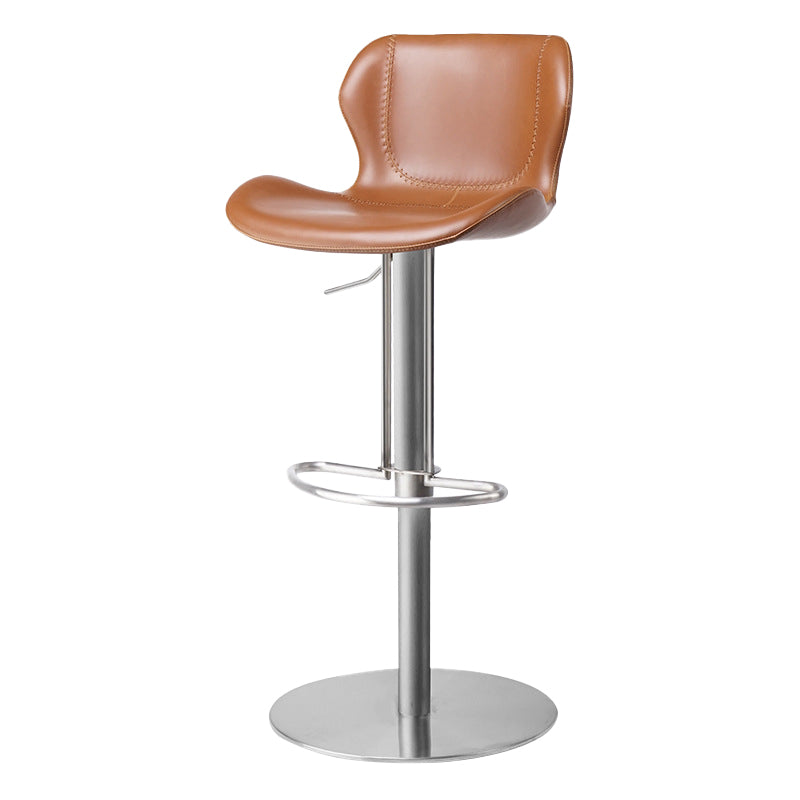 Modern Faux Leather Barstools Adjustable Height Swivel Barstools Silver Brown 1 Piece Clearhalo 'Bar Furniture' 'Bar Stools' 'bar_stools' 'furn' 'furn_bar_stools' 'Furniture' 'Kitchen & Dining Furniture' 7015596