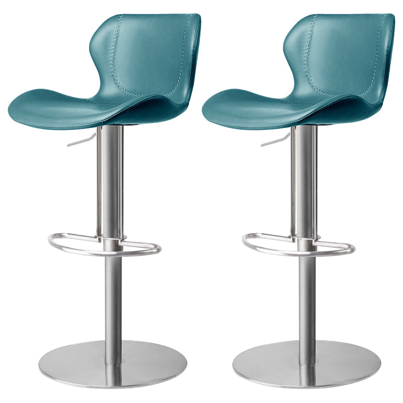 Modern Faux Leather Barstools Adjustable Height Swivel Barstools Silver Blue 2 Piece Set Clearhalo 'Bar Furniture' 'Bar Stools' 'bar_stools' 'furn' 'furn_bar_stools' 'Furniture' 'Kitchen & Dining Furniture' 7015606