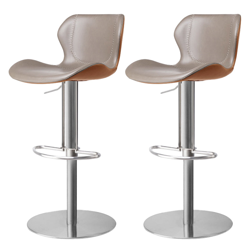 Modern Faux Leather Barstools Adjustable Height Swivel Barstools Silver Gray Orange 2 Piece Set Clearhalo 'Bar Furniture' 'Bar Stools' 'bar_stools' 'furn' 'furn_bar_stools' 'Furniture' 'Kitchen & Dining Furniture' 7015607