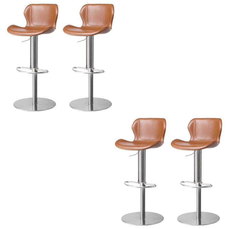 Modern Faux Leather Barstools Adjustable Height Swivel Barstools Silver Brown 4 Piece Set Clearhalo 'Bar Furniture' 'Bar Stools' 'bar_stools' 'furn' 'furn_bar_stools' 'Furniture' 'Kitchen & Dining Furniture' 7015616