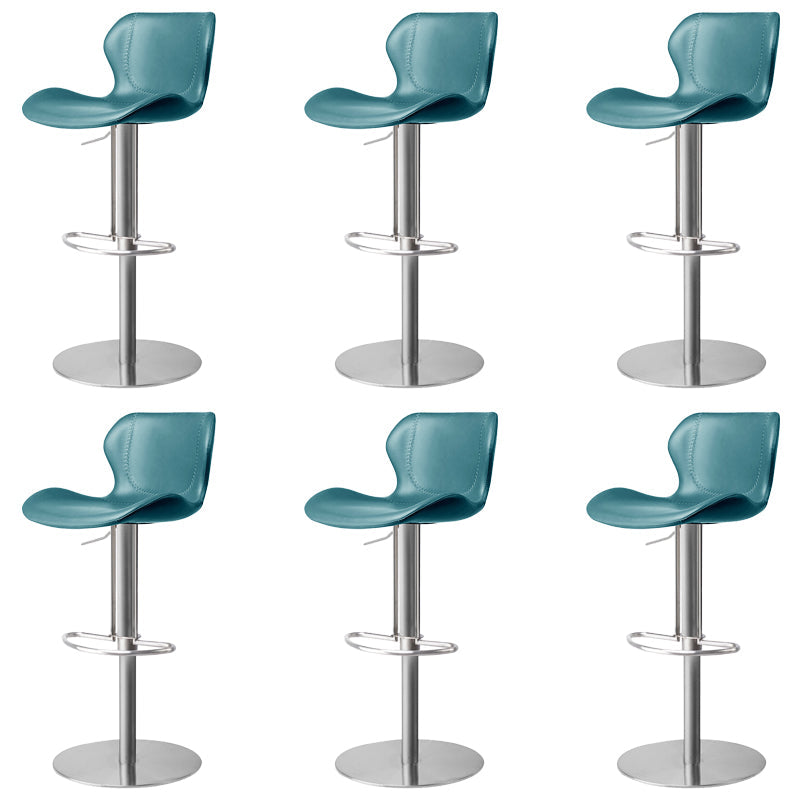 Modern Faux Leather Barstools Adjustable Height Swivel Barstools Silver Blue 6 Piece Set Clearhalo 'Bar Furniture' 'Bar Stools' 'bar_stools' 'furn' 'furn_bar_stools' 'Furniture' 'Kitchen & Dining Furniture' 7015622