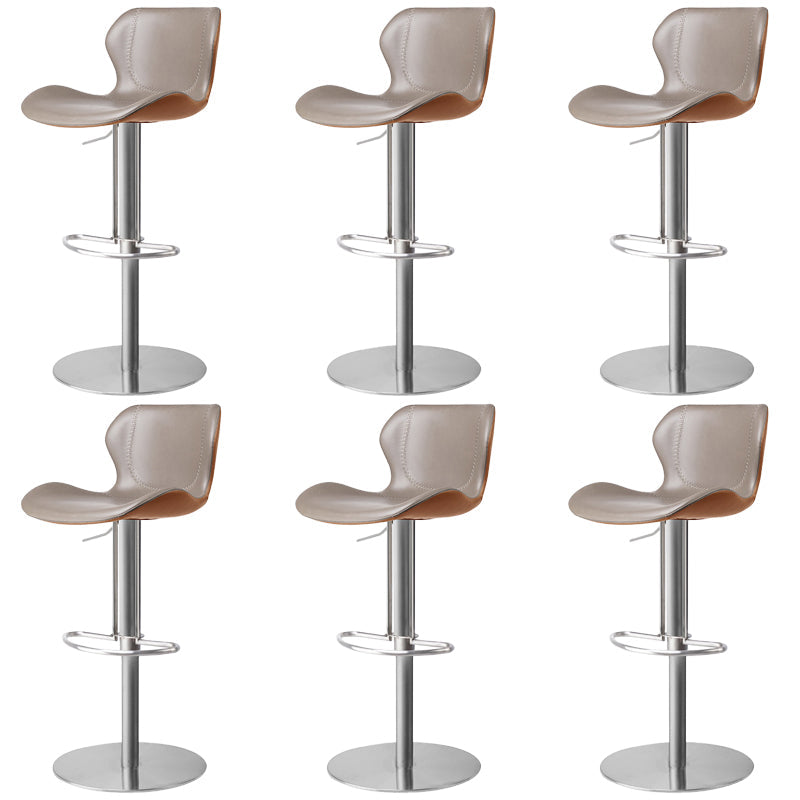 Modern Faux Leather Barstools Adjustable Height Swivel Barstools Silver Gray Orange 6 Piece Set Clearhalo 'Bar Furniture' 'Bar Stools' 'bar_stools' 'furn' 'furn_bar_stools' 'Furniture' 'Kitchen & Dining Furniture' 7015623