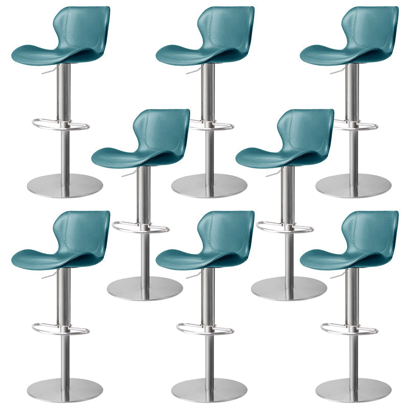 Modern Faux Leather Barstools Adjustable Height Swivel Barstools Silver Blue 8 Piece Set Clearhalo 'Bar Furniture' 'Bar Stools' 'bar_stools' 'furn' 'furn_bar_stools' 'Furniture' 'Kitchen & Dining Furniture' 7015630