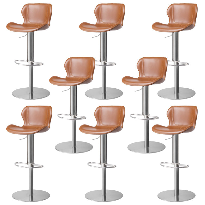 Modern Faux Leather Barstools Adjustable Height Swivel Barstools Silver Brown 8 Piece Set Clearhalo 'Bar Furniture' 'Bar Stools' 'bar_stools' 'furn' 'furn_bar_stools' 'Furniture' 'Kitchen & Dining Furniture' 7015632