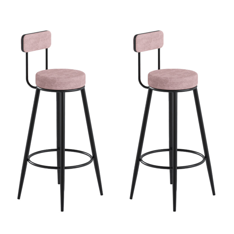 Glam Upholstered Dining Stools Round Bar Stools with Footrest