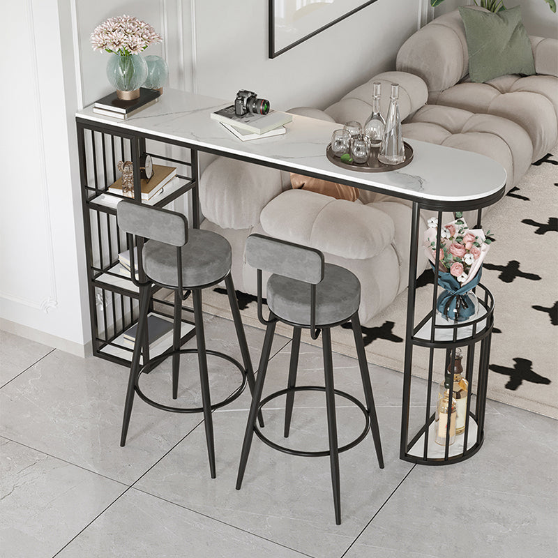 Glam Upholstered Dining Stools Round Bar Stools with Footrest