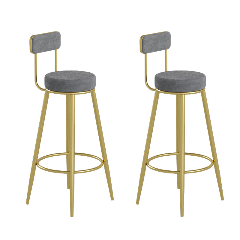 Glam Upholstered Dining Stools Round Bar Stools with Footrest