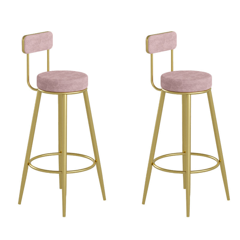 Glam Upholstered Dining Stools Round Bar Stools with Footrest