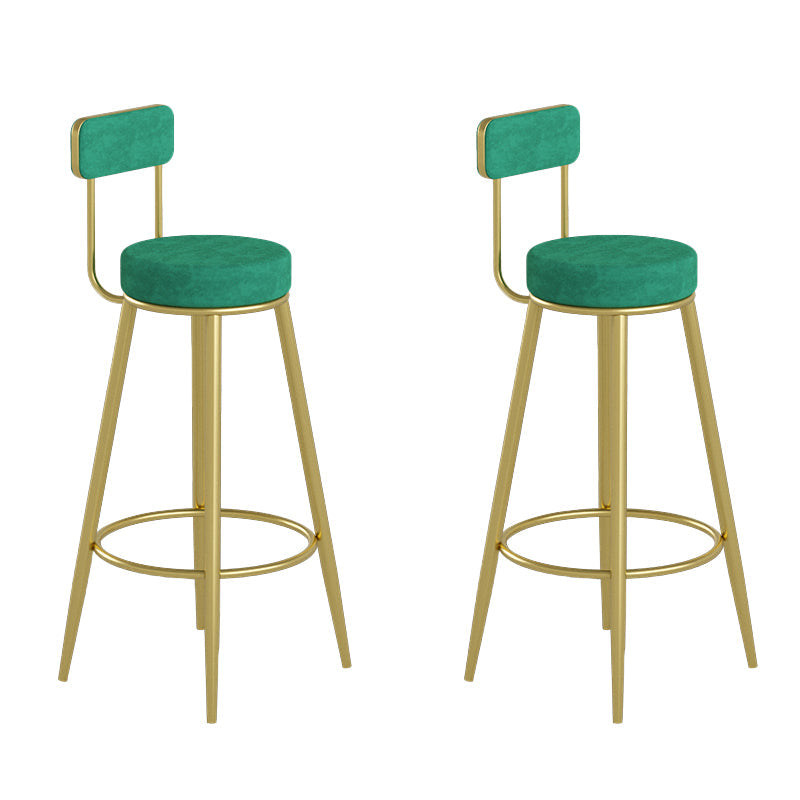 Glam Upholstered Dining Stools Round Bar Stools with Footrest