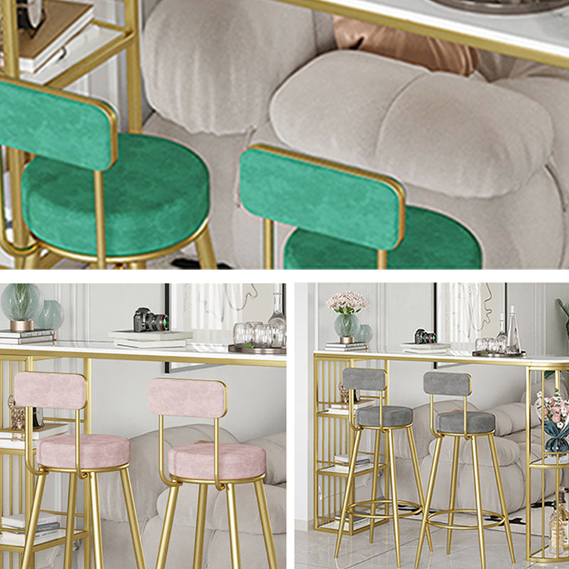 Glam Upholstered Dining Stools Round Bar Stools with Footrest