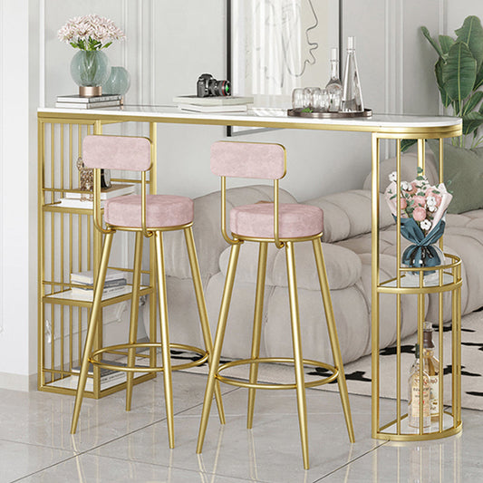 Glam Upholstered Dining Stools Round Bar Stools with Footrest