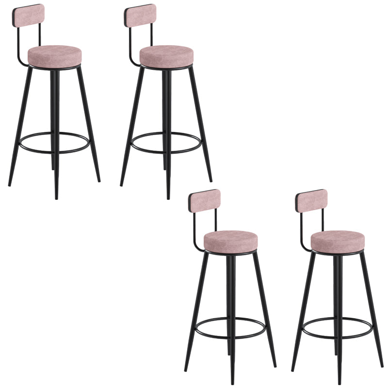 Glam Upholstered Dining Stools Round Bar Stools with Footrest