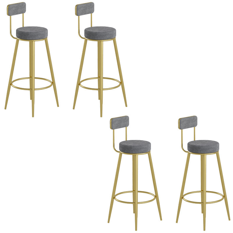 Glam Upholstered Dining Stools Round Bar Stools with Footrest