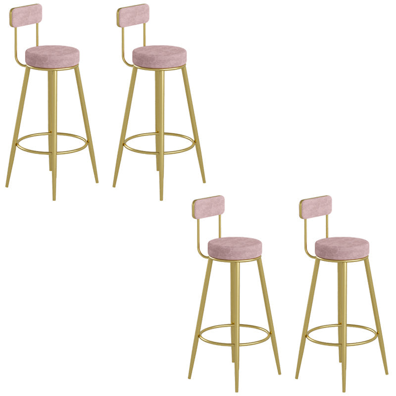 Glam Upholstered Dining Stools Round Bar Stools with Footrest