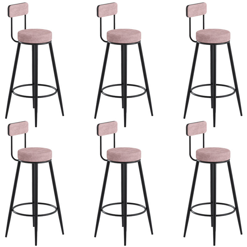 Glam Upholstered Dining Stools Round Bar Stools with Footrest