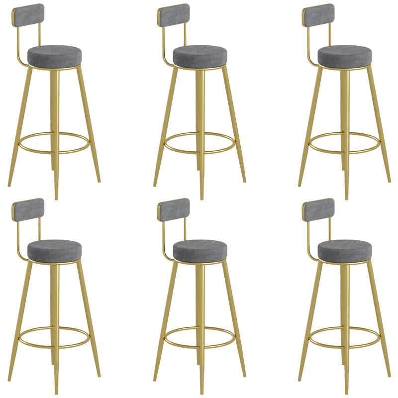 Glam Upholstered Dining Stools Round Bar Stools with Footrest