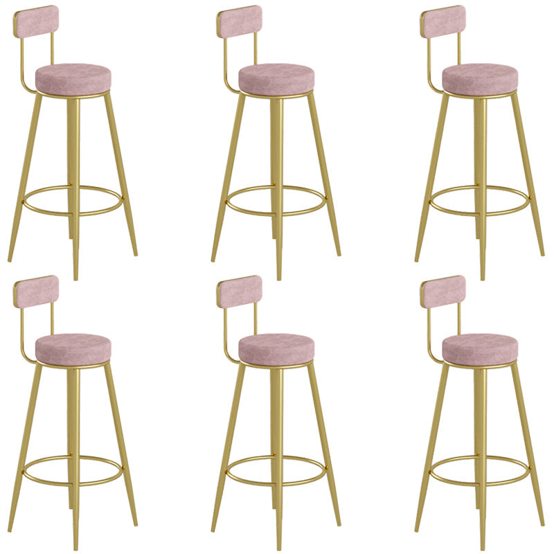 Glam Upholstered Dining Stools Round Bar Stools with Footrest