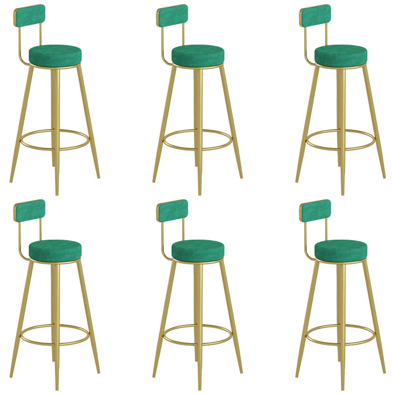 Glam Upholstered Dining Stools Round Bar Stools with Footrest