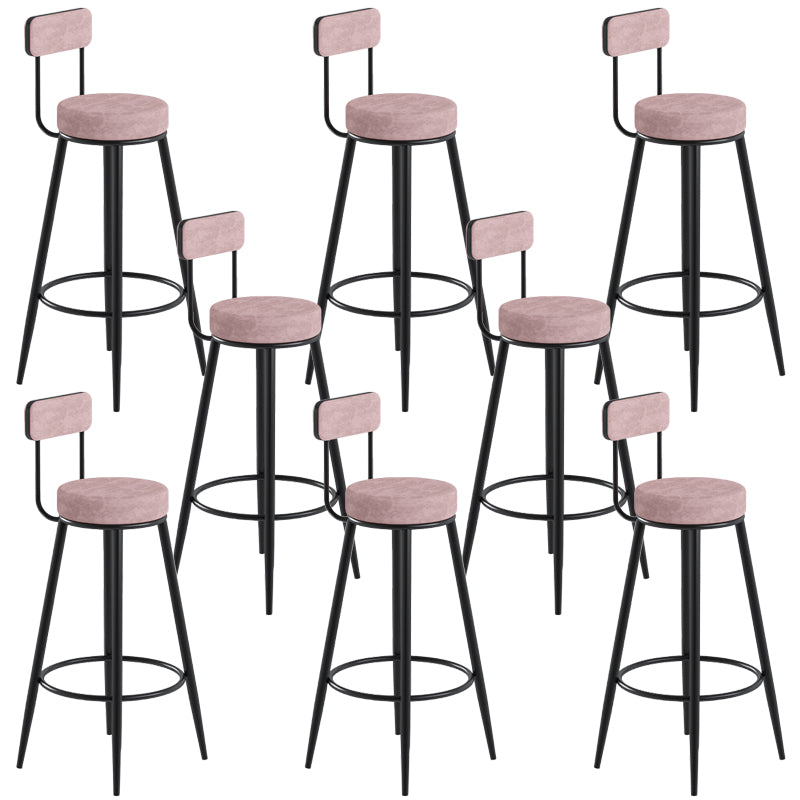 Glam Upholstered Dining Stools Round Bar Stools with Footrest
