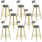 Glam Upholstered Dining Stools Round Bar Stools with Footrest