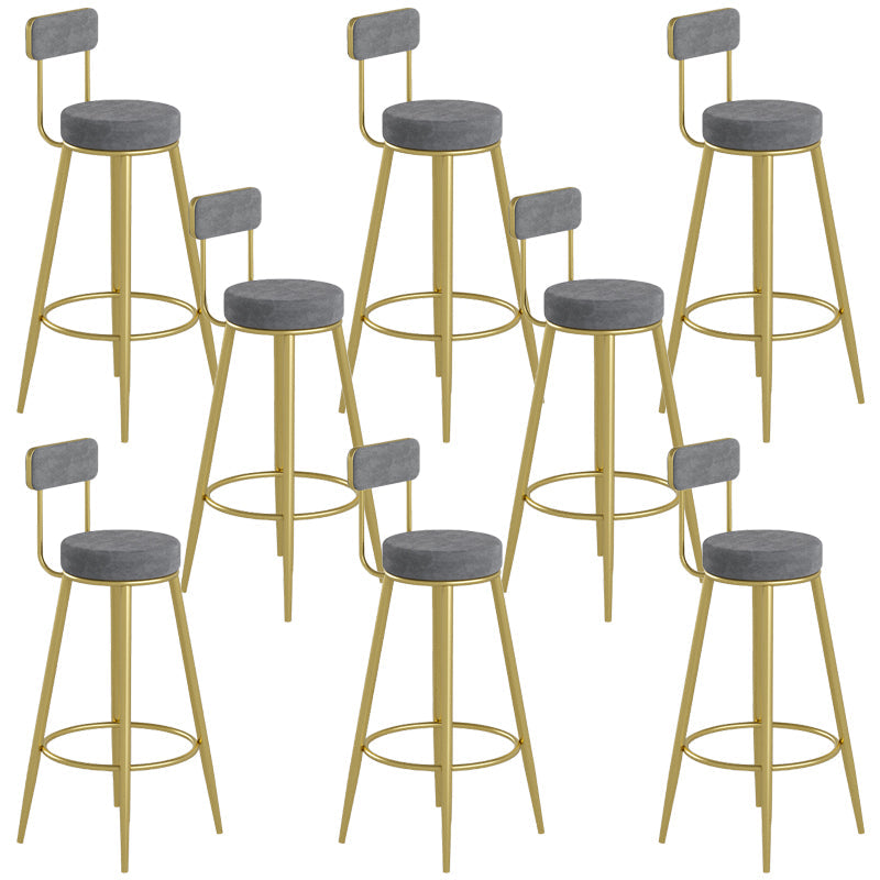 Glam Upholstered Dining Stools Round Bar Stools with Footrest
