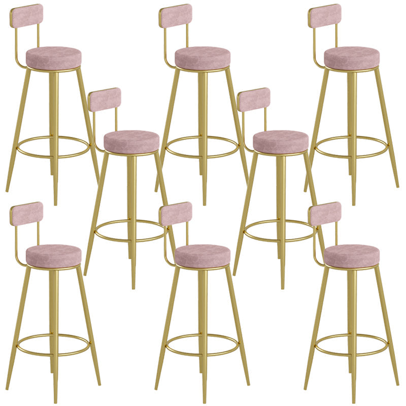 Glam Upholstered Dining Stools Round Bar Stools with Footrest