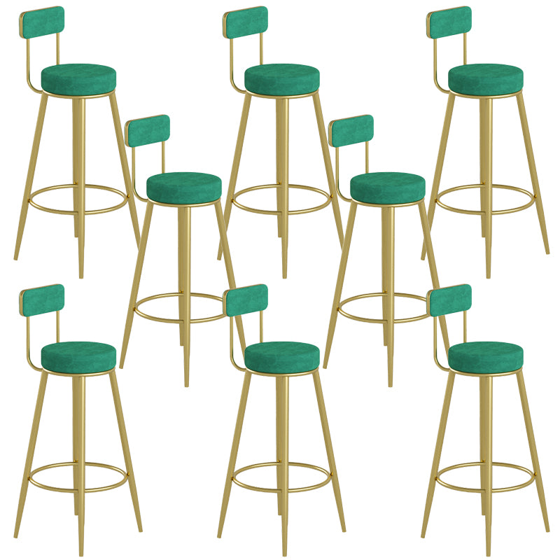 Glam Upholstered Dining Stools Round Bar Stools with Footrest