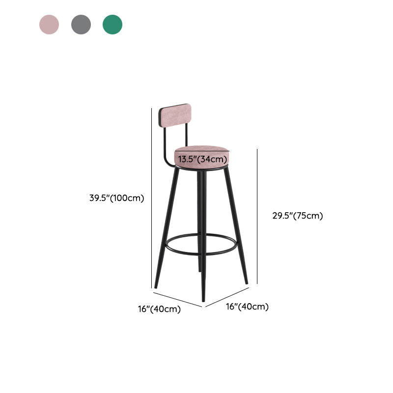 Glam Upholstered Dining Stools Round Bar Stools with Footrest