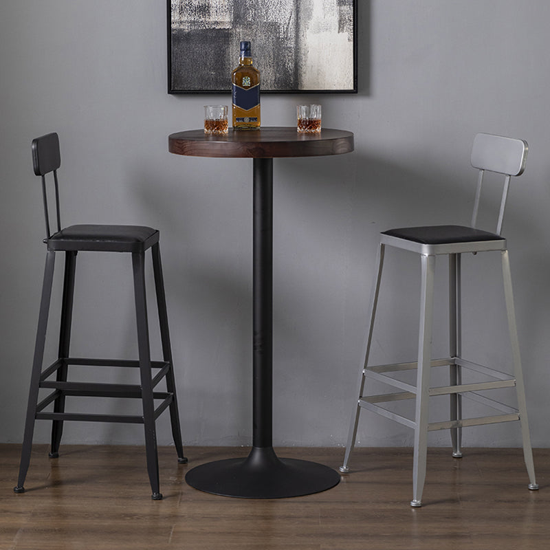 Modern Armless Backrest Counter Stool Iron Cafe Bar Stool with Wooden Seat and Pedal