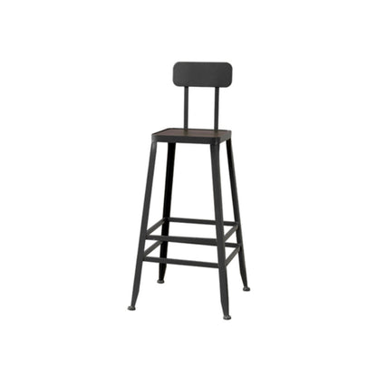 Modern Armless Backrest Counter Stool Iron Cafe Bar Stool with Wooden Seat and Pedal