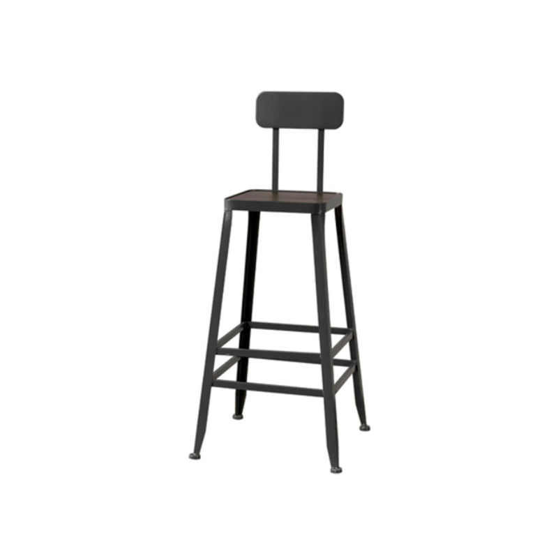 Modern Armless Backrest Counter Stool Iron Cafe Bar Stool with Wooden Seat and Pedal