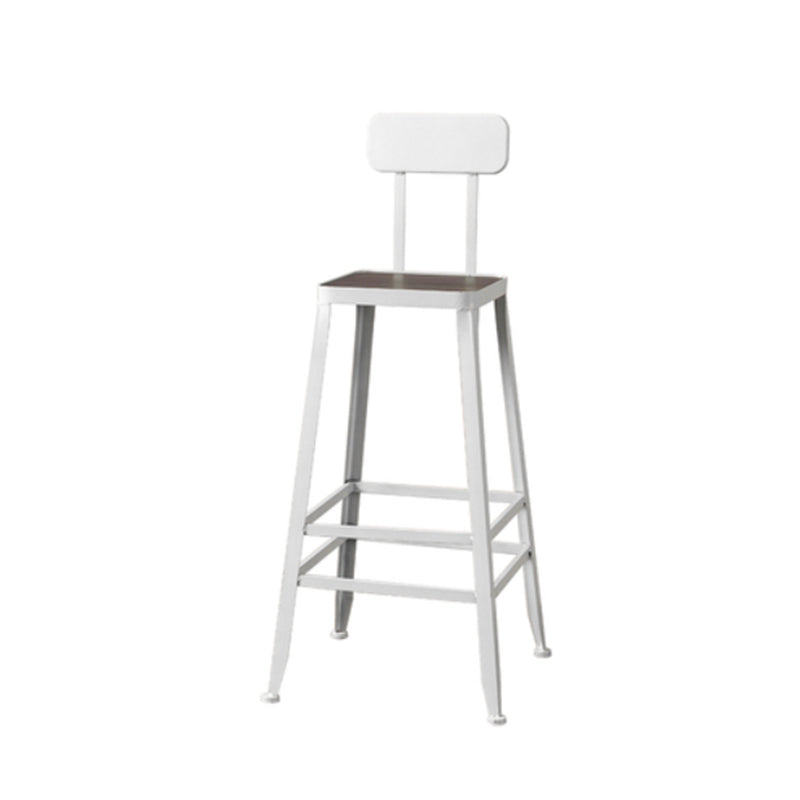 Modern Armless Backrest Counter Stool Iron Cafe Bar Stool with Wooden Seat and Pedal