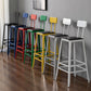 Modern Armless Backrest Counter Stool Iron Cafe Bar Stool with Wooden Seat and Pedal