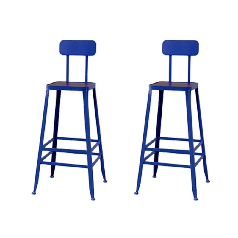 Modern Armless Backrest Counter Stool Iron Cafe Bar Stool with Wooden Seat and Pedal