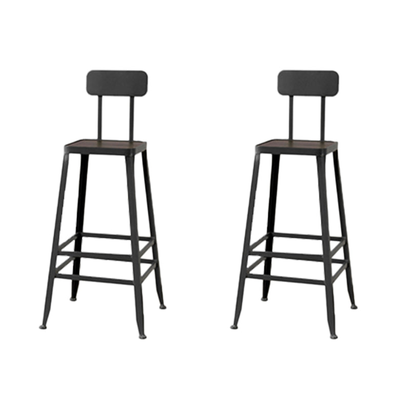 Modern Armless Backrest Counter Stool Iron Cafe Bar Stool with Wooden Seat and Pedal