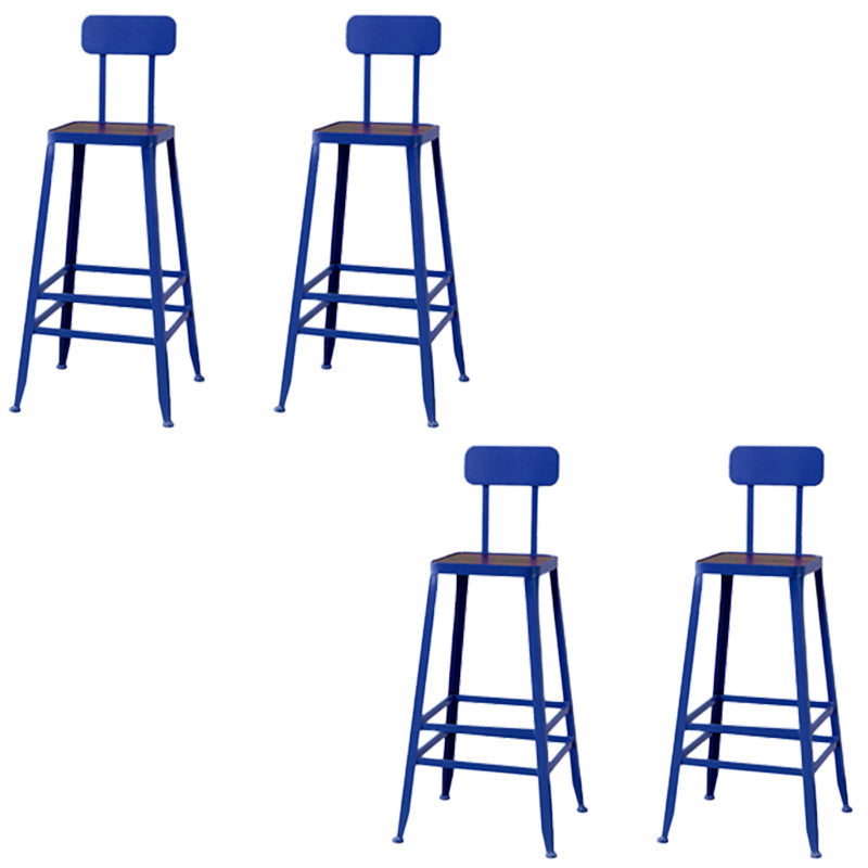 Modern Armless Backrest Counter Stool Iron Cafe Bar Stool with Wooden Seat and Pedal