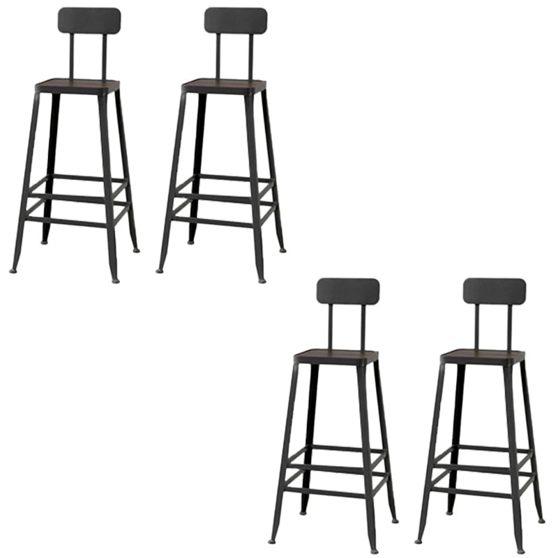 Modern Armless Backrest Counter Stool Iron Cafe Bar Stool with Wooden Seat and Pedal