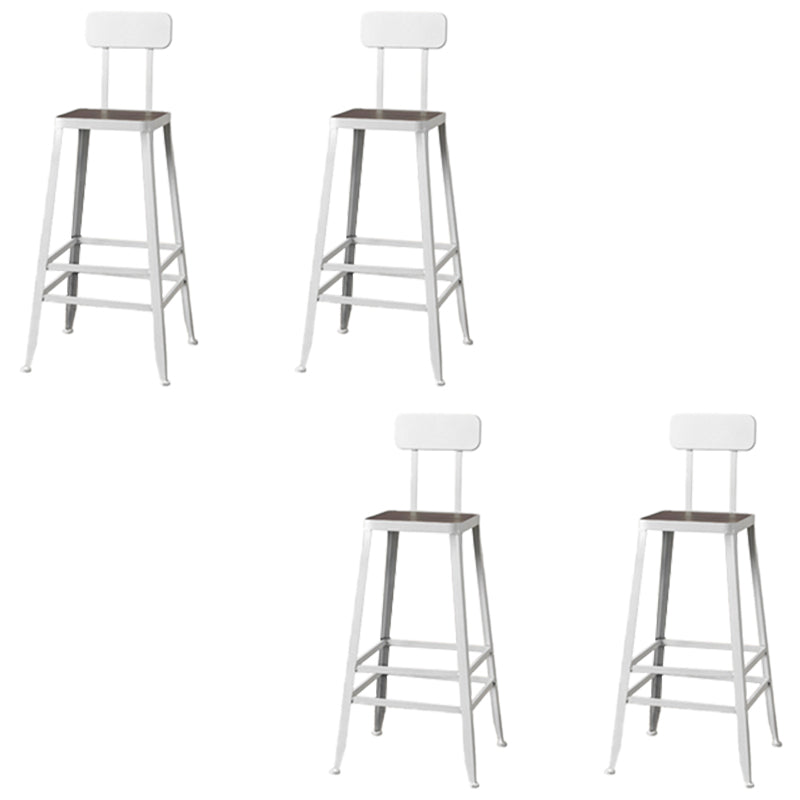 Modern Armless Backrest Counter Stool Iron Cafe Bar Stool with Wooden Seat and Pedal