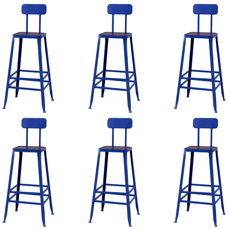 Modern Armless Backrest Counter Stool Iron Cafe Bar Stool with Wooden Seat and Pedal