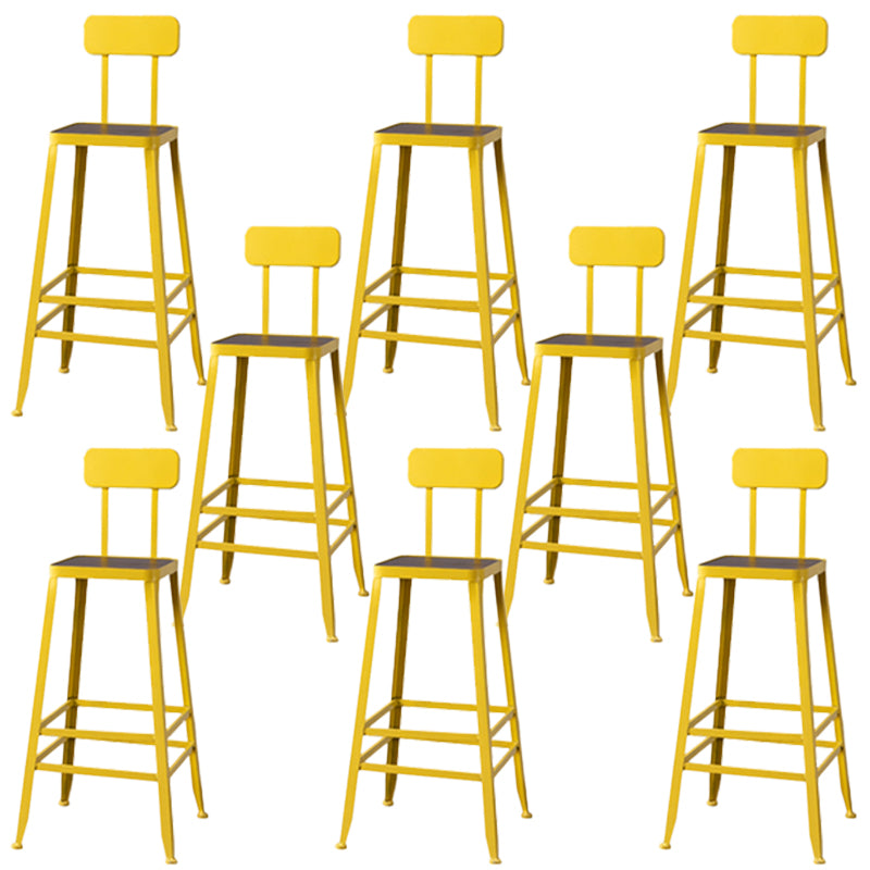 Modern Armless Backrest Counter Stool Iron Cafe Bar Stool with Wooden Seat and Pedal